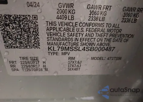 2025 Chevrolet Trailblazer Awd Activ z USA, uszkodzony, nr VIN KL79MSSL4SB000487